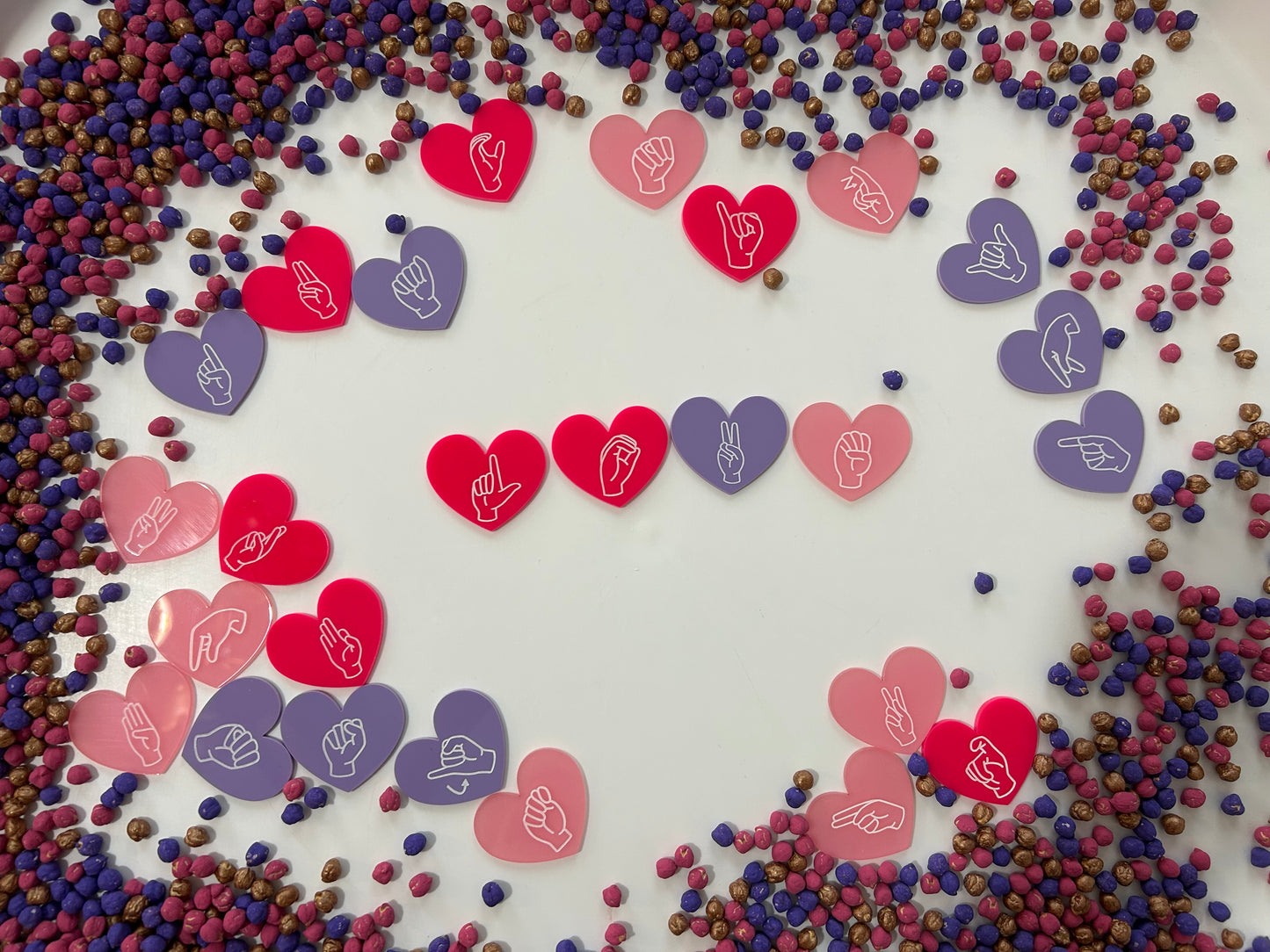 Hearts ASL Sign Language acrylic alphabet