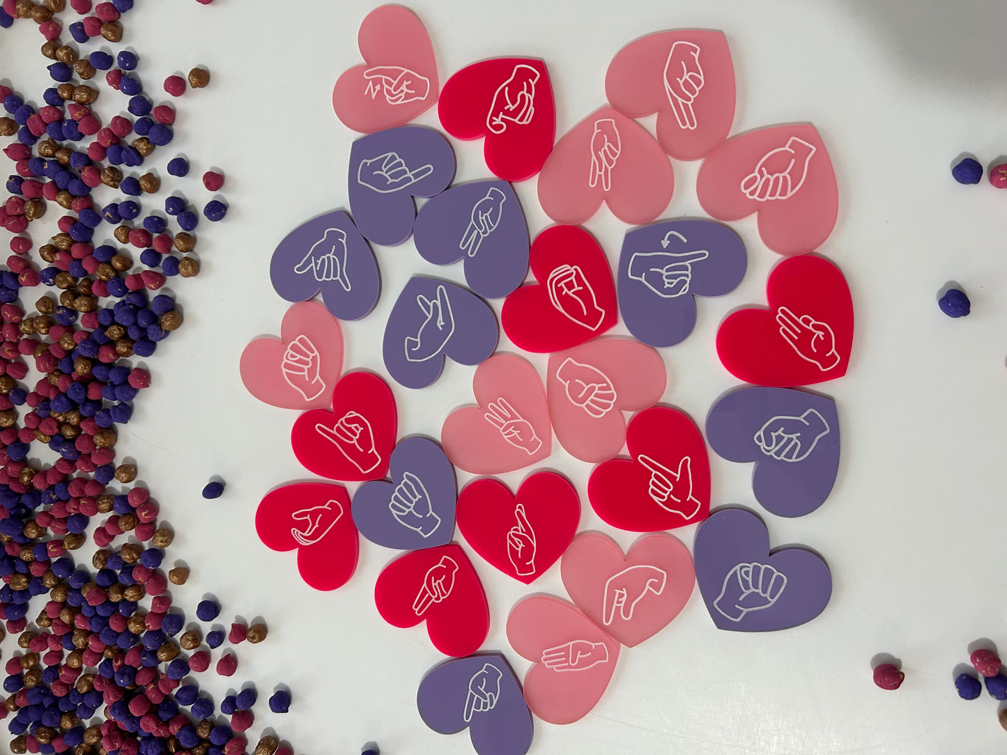 Hearts ASL Sign Language acrylic alphabet