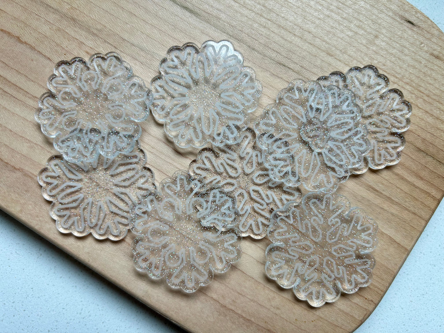 2” Clear Glitter Acrylic Snowflakes loose parts