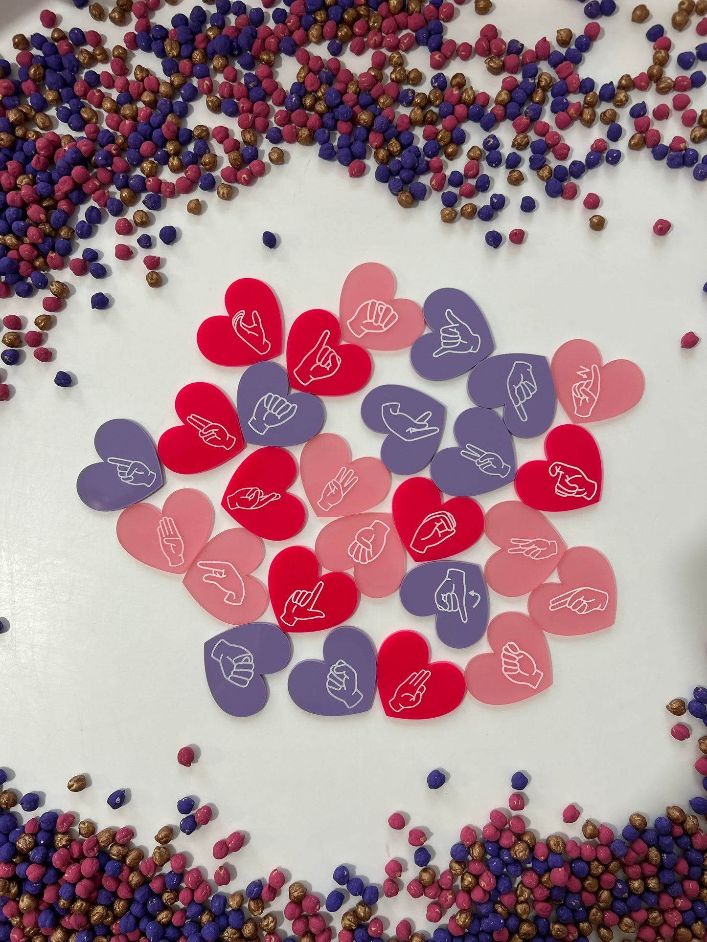 Hearts ASL Sign Language acrylic alphabet