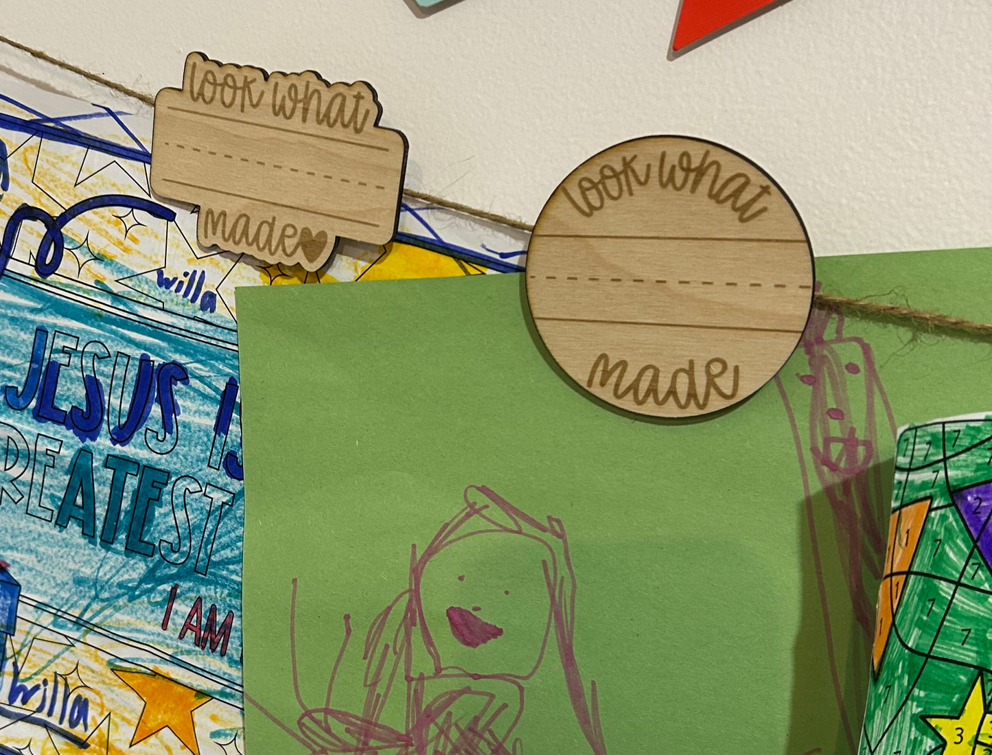 Wood Kid’s art magnets/clips