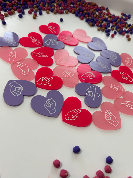 Hearts ASL Sign Language acrylic alphabet