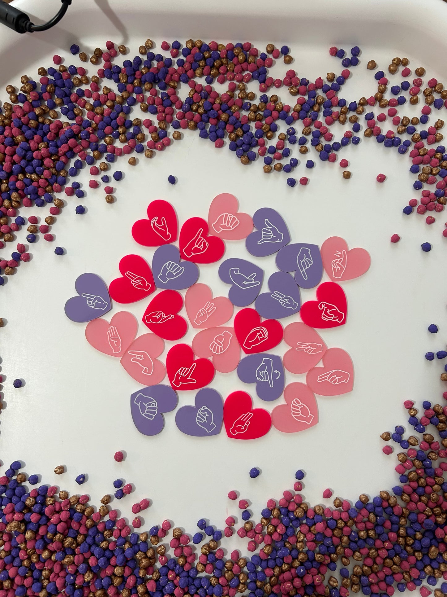 Hearts ASL Sign Language acrylic alphabet