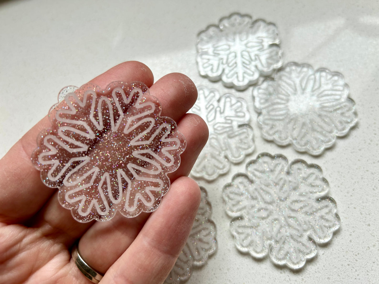 2” Clear Glitter Acrylic Snowflakes loose parts