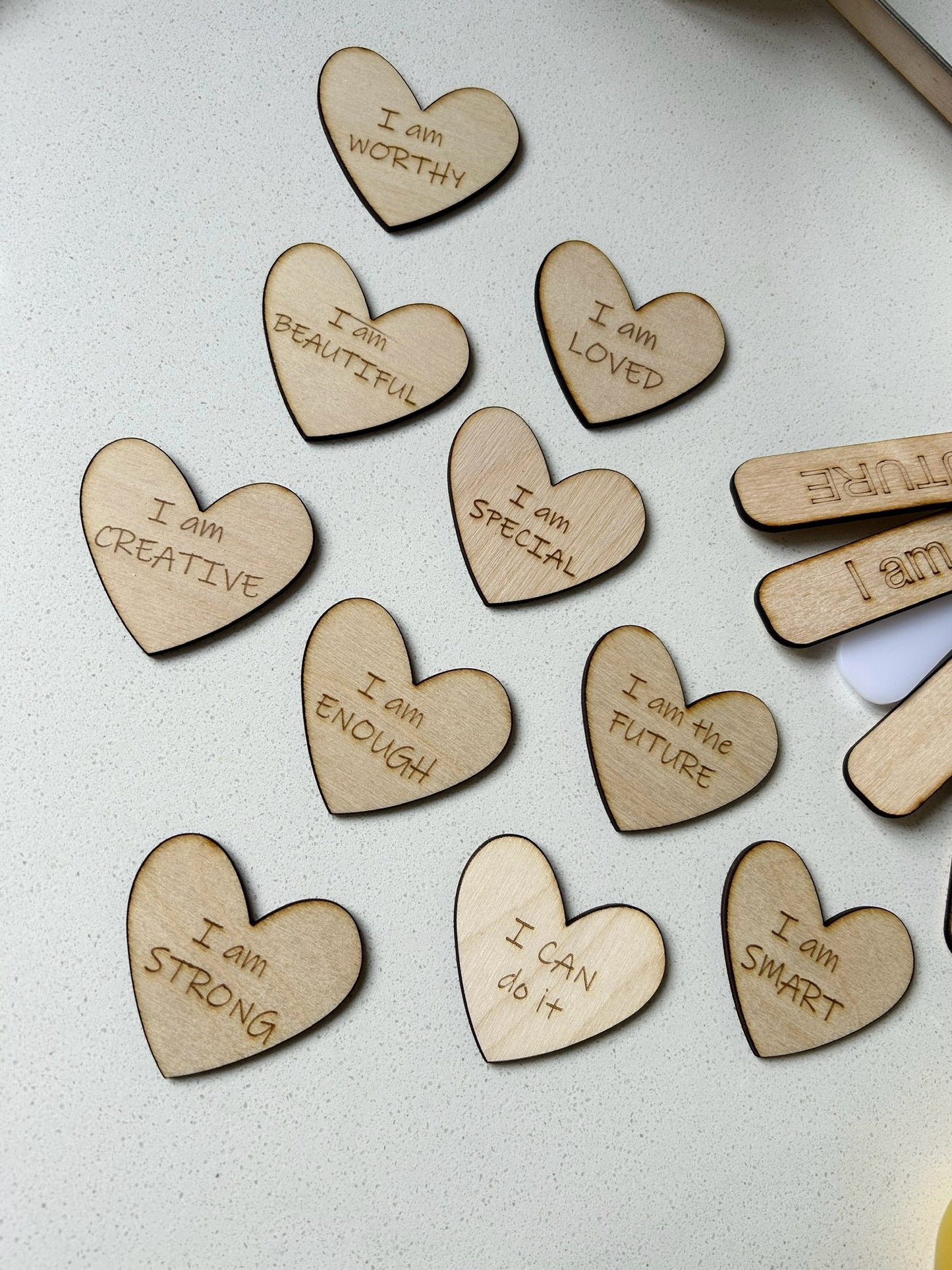 10 Wood Heart Affirmations set