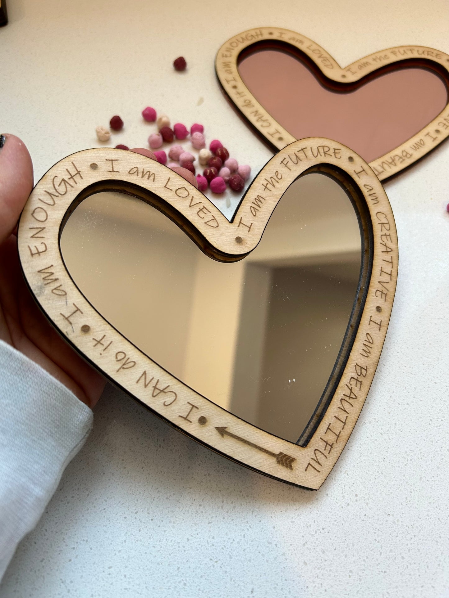 Affirmation heart mirror and tray