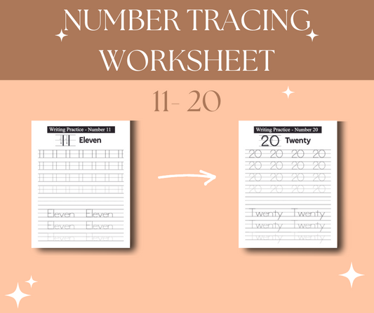 Number Tracing 11- 20 Printable Worksheet