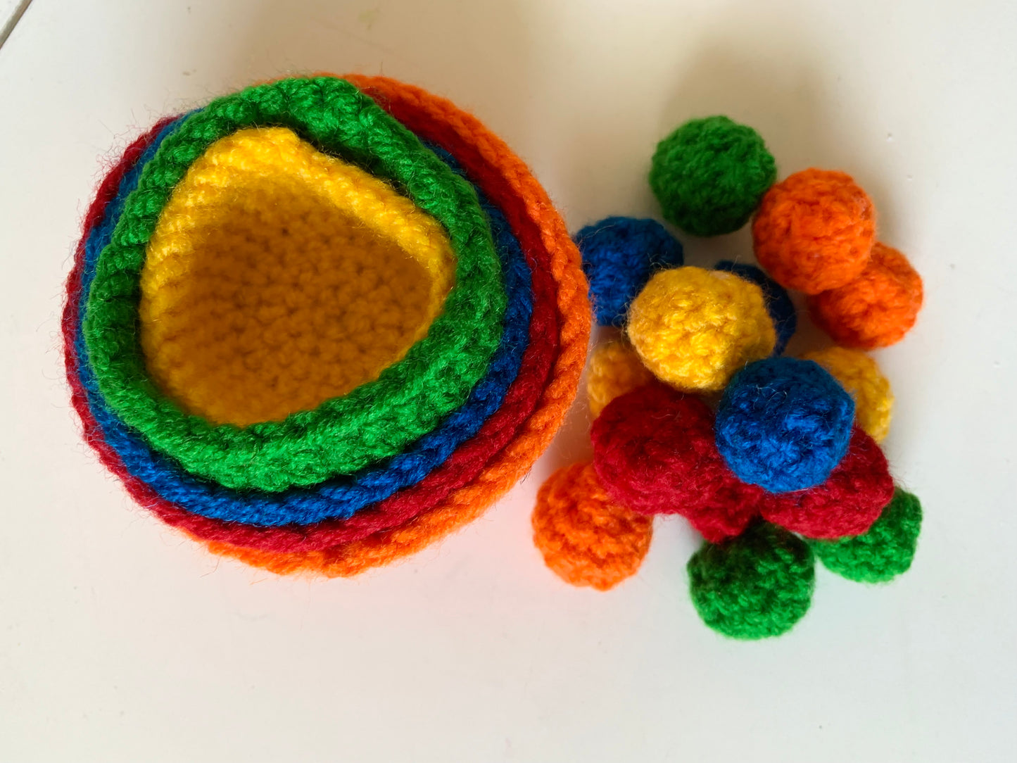 Crocheted Rainbow Sorting & Nesting Bowls