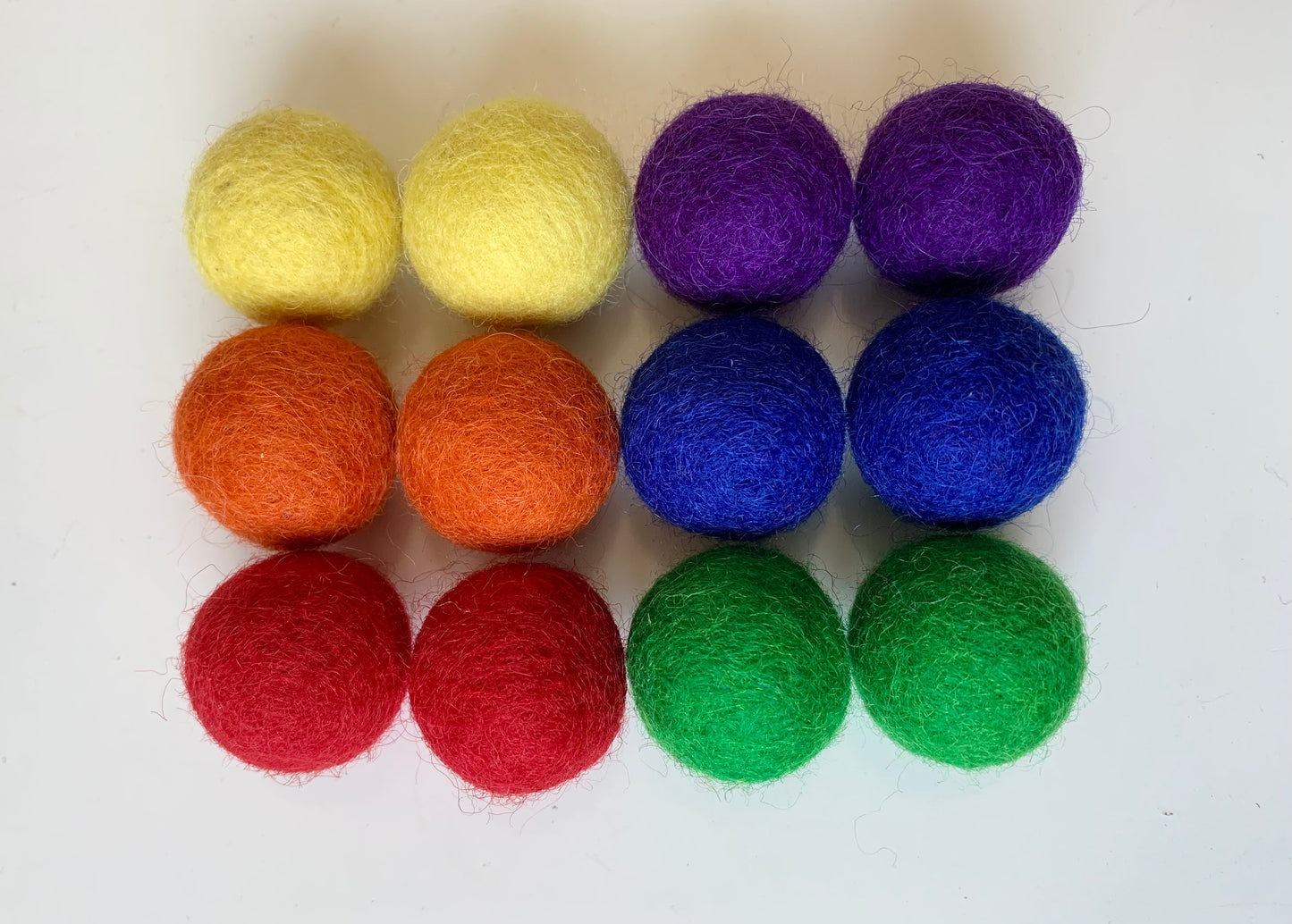 12 Rainbow Felt balls of 6 Colours